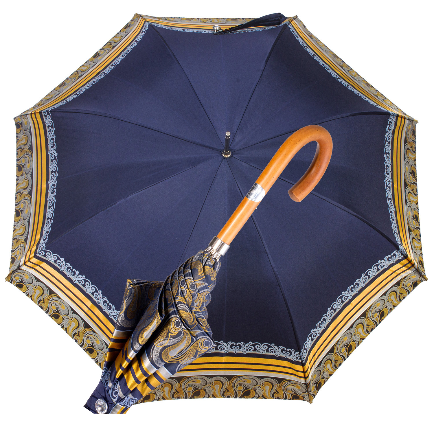 Blue ladies umbrella with ochre border