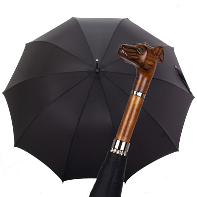 vHand carved greyhound black automatic umbrella