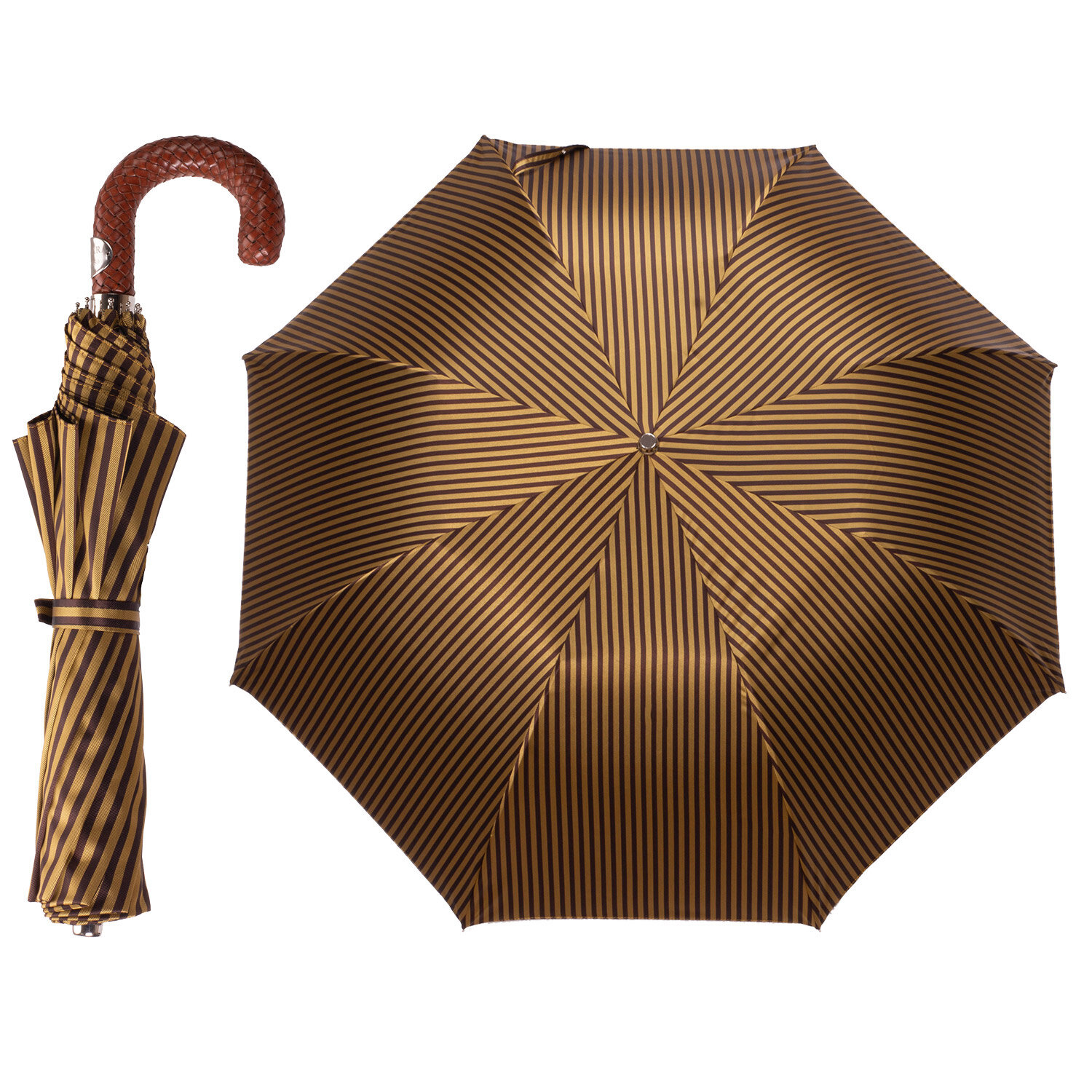 Art. TB10300. 1  Ombrello pieghevole rigato con pelle intrecciata
