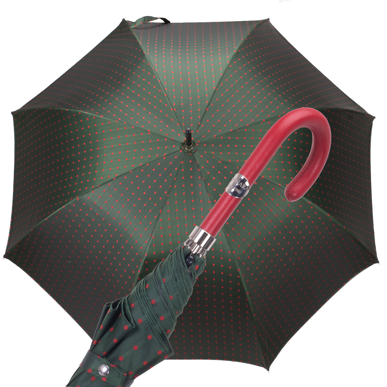 Art. a11000. 5  Ombrello Donna verde scuro con pois rossi