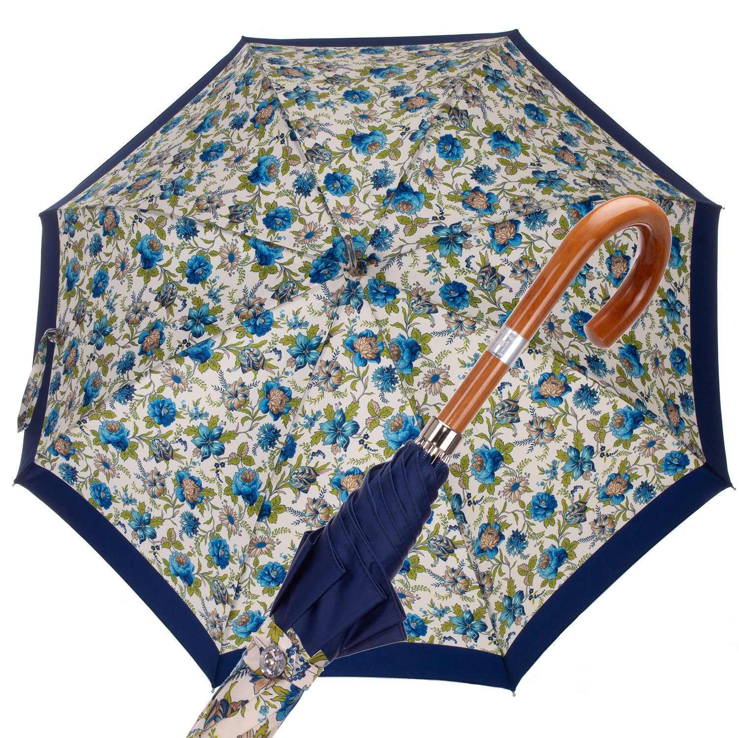 Ombrello Donna Automatico fiori blu sfondo panna