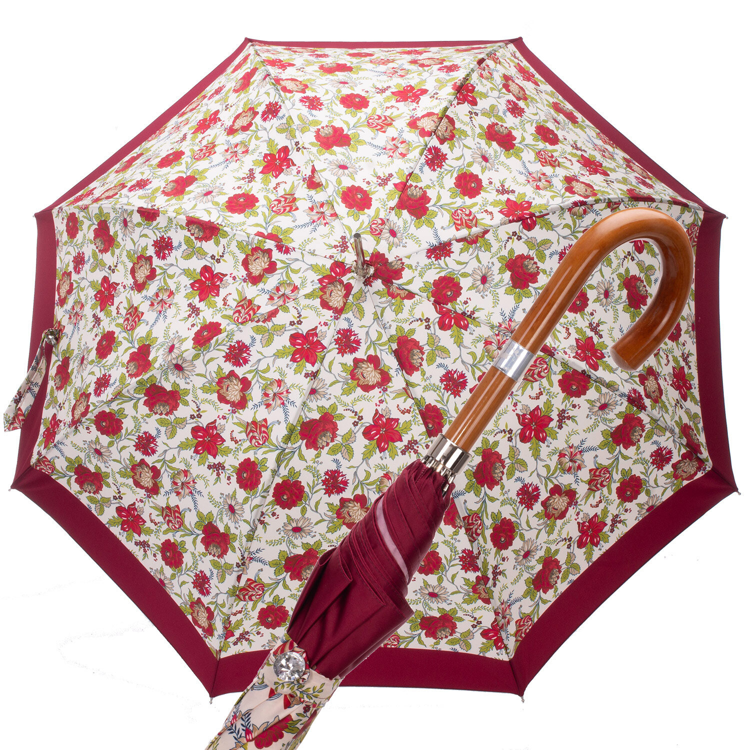 Ombrello Donna Automatico fiori bordò sfondo panna