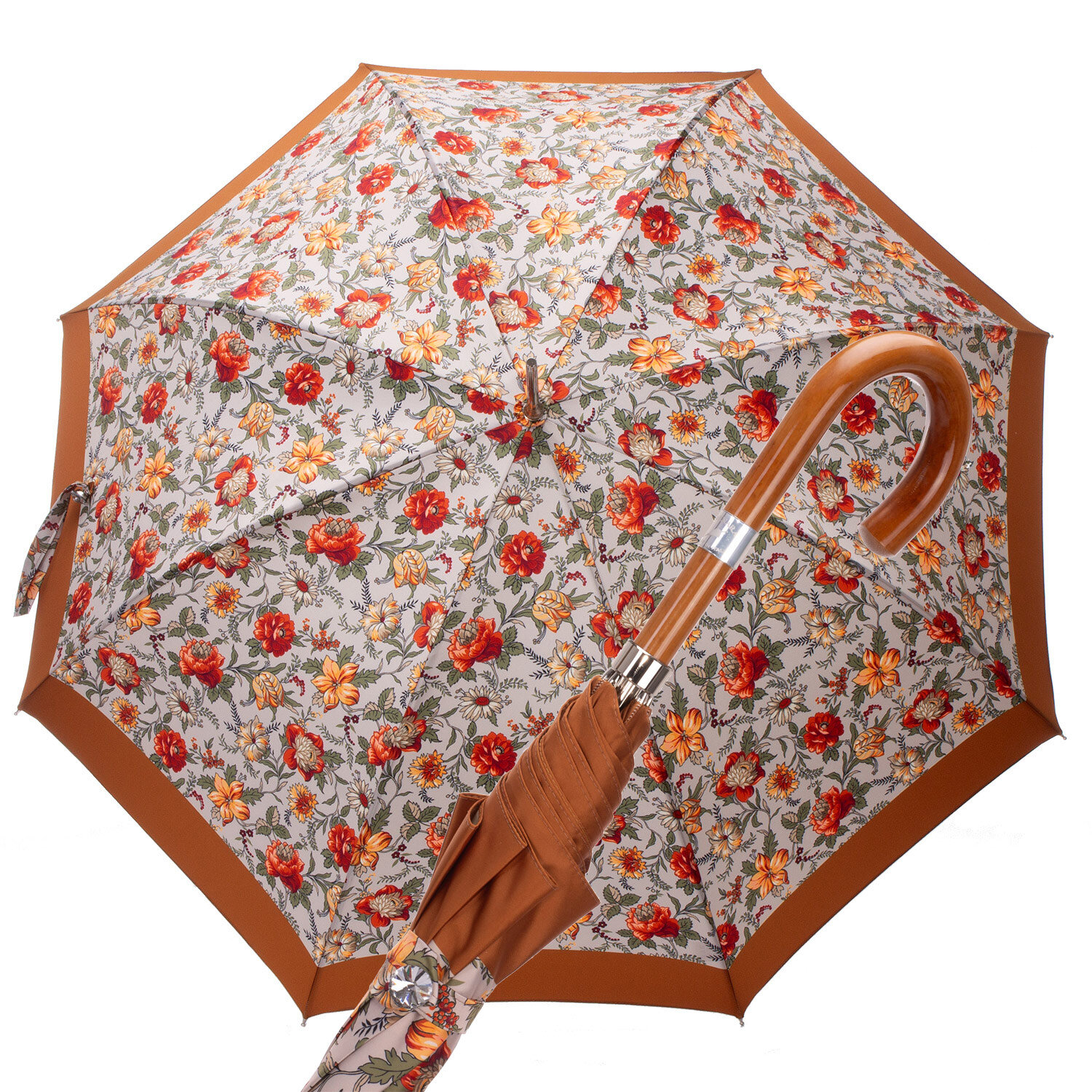 Ombrello Donna Automatico fiori senape sfondo panna