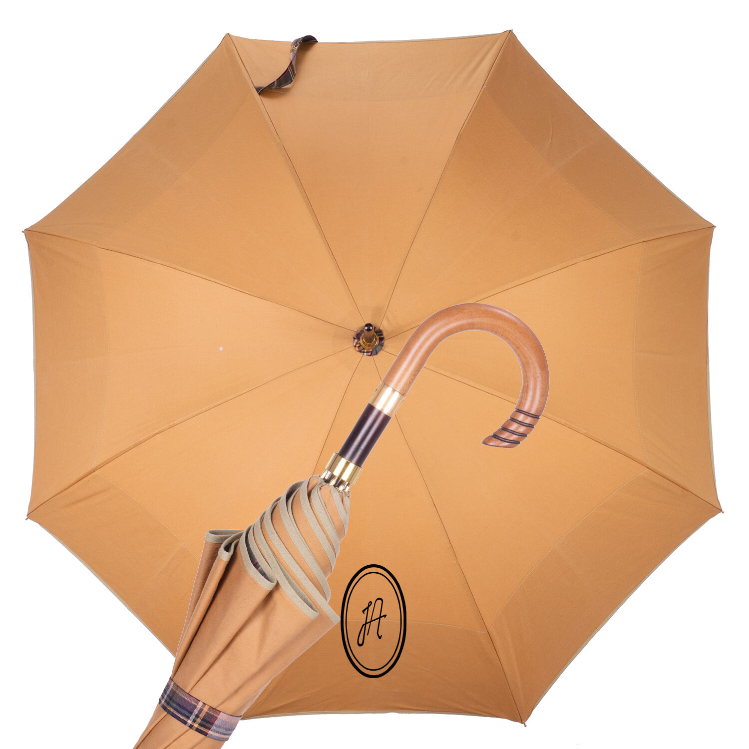 Ombrello cotone senape bordo interno tartan oliva Fa 858