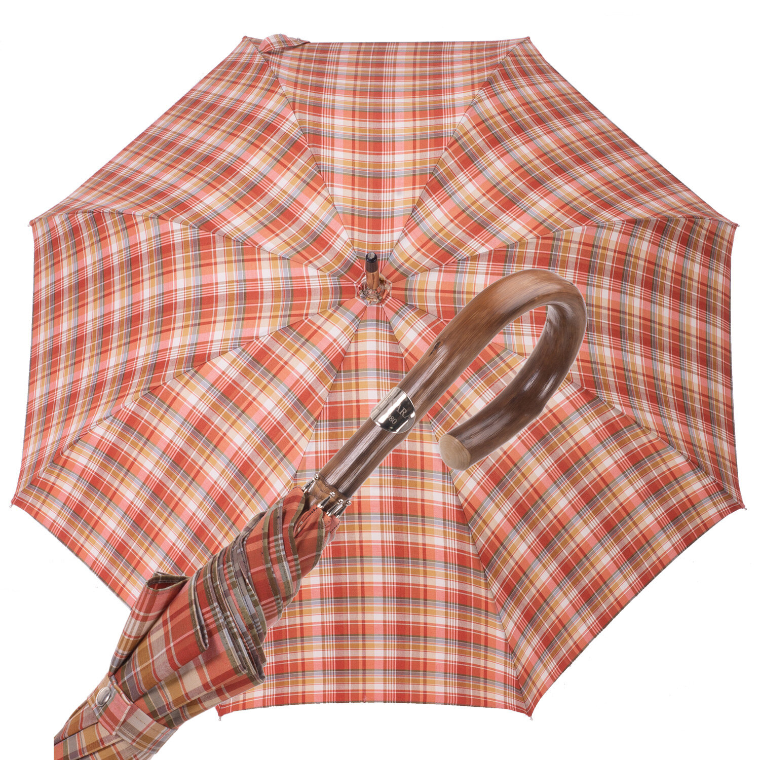 Ombrello piantino castano tartan arancio
