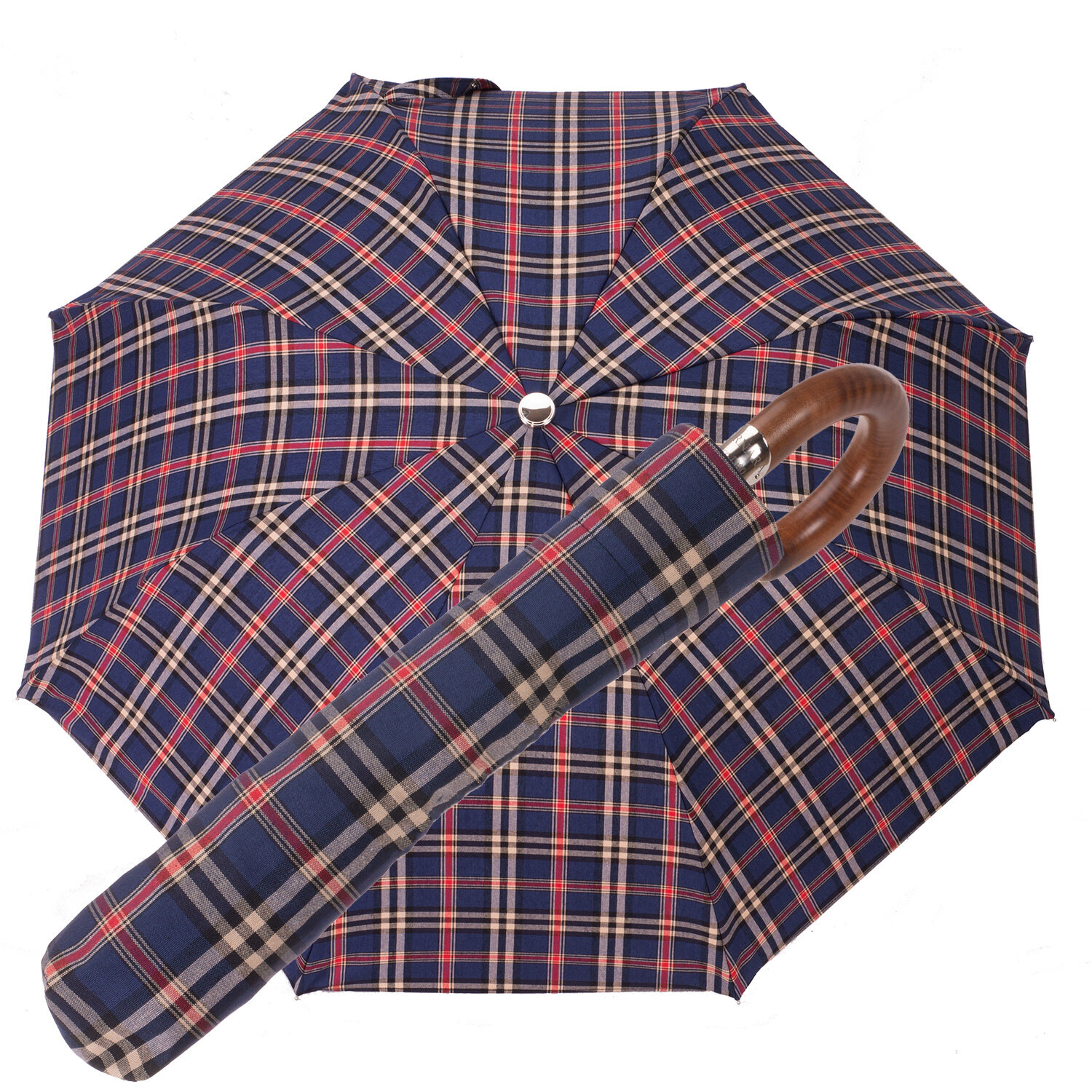 Ombrello pieghevole tartan blu bianco