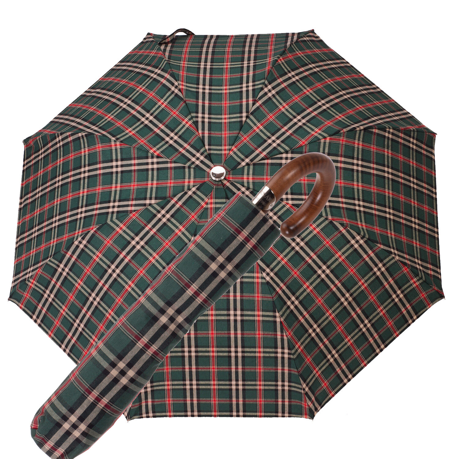 Ombrello pieghevole tartan verde bianco